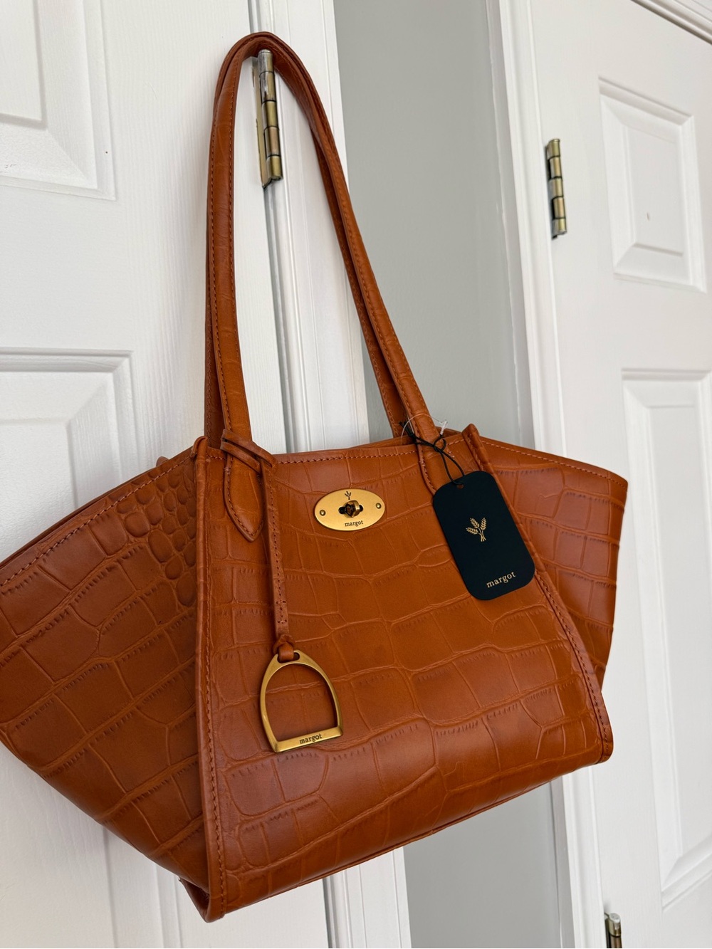 Margot Tote Crocodile Embossed Tote in Brown NWT